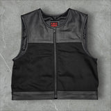 Club style shorty perforated leather/Blk denim